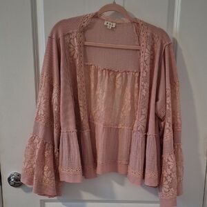 POL Blush Lace-Trimmed Cardigan